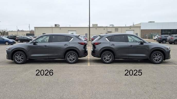 2026 CX-5 length and wheelbase compared with the smaller 2025 CX-5.